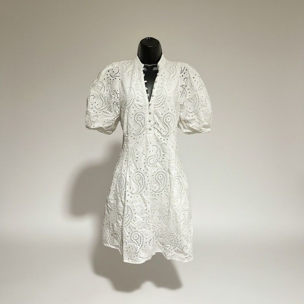 Club Monaco Eyelet Balloon Sleeve Mini Dress  White Size 10 - Picture 5 of 10